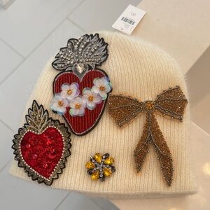Anthropologie Cream Beanie with Embellishments